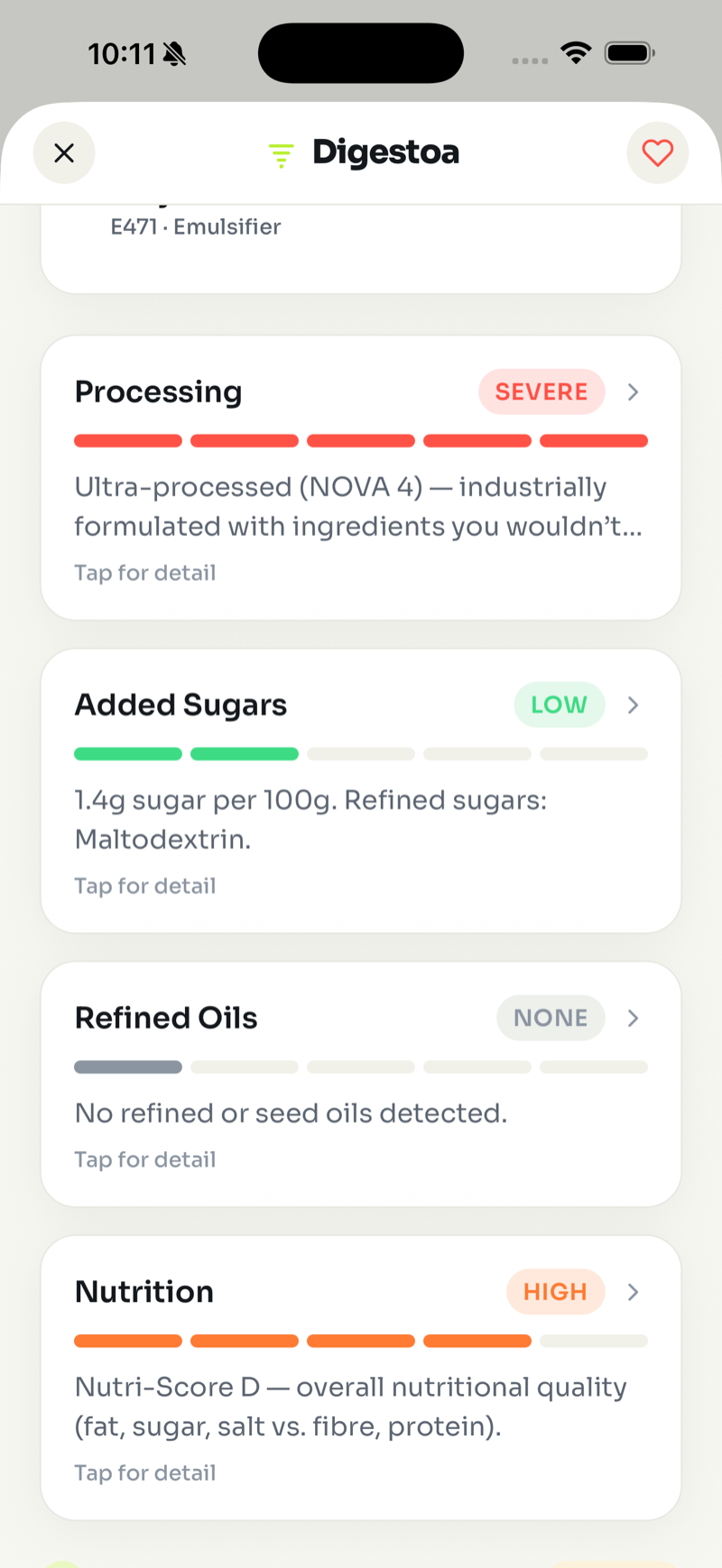 Digestoa exposure and safety lens with severity meters